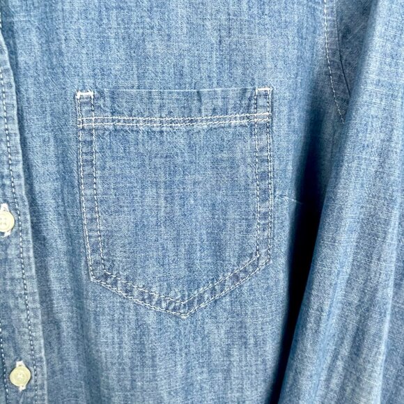 GAP Fitted Boyfriend Shirt Indigo Cotton Denim Button Down Womens L Long Sleeve - Picture 6 of 13